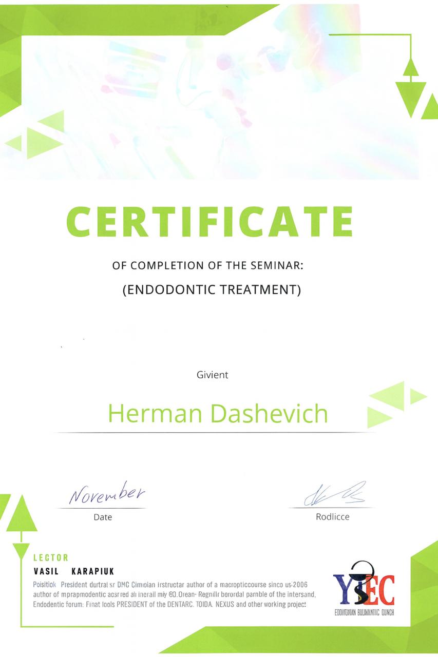 Endodontic Treatment Course (Karapjuk) Endodontic treatment seminar participation certificate